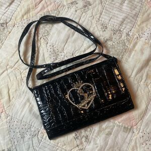 dollhouse y2k vintage black faux reptile skin crossbody trifold clutch bag